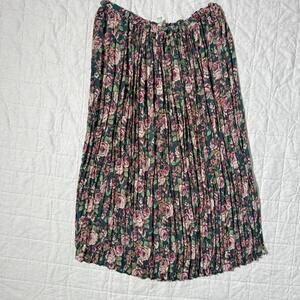 Vintage Floral Pleated Midi Skirt – Made in USA – Size Large